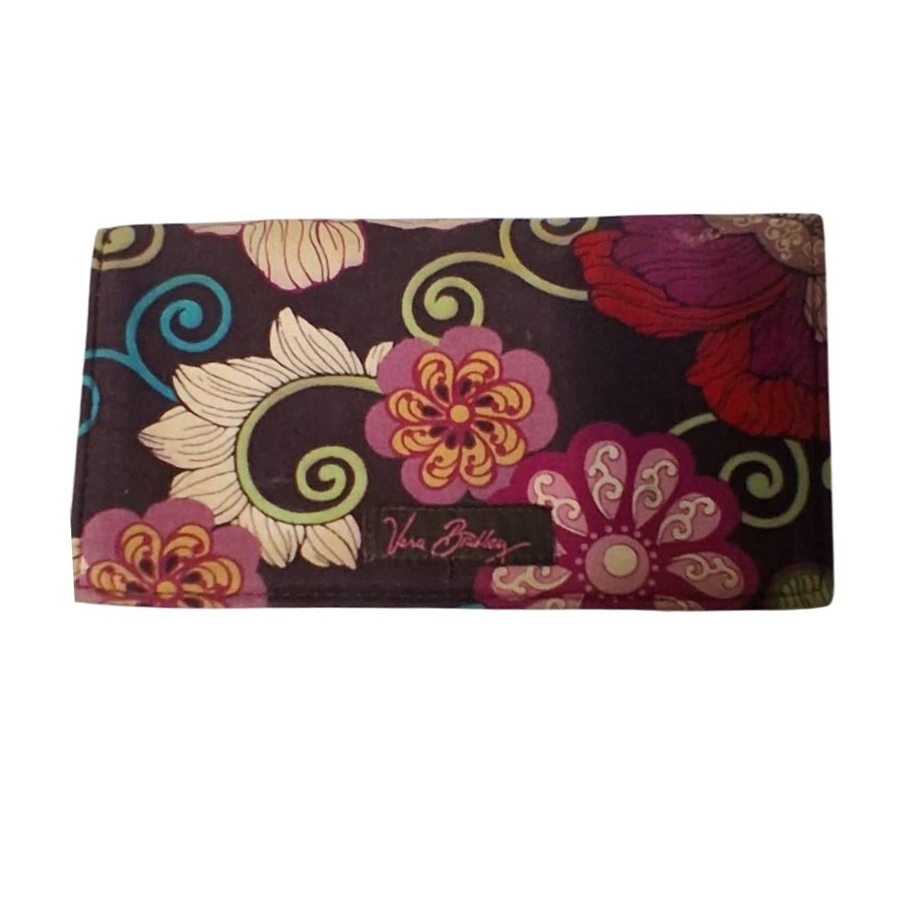 Vera Bradley Night and Day Floral Quilted Cotton Checkbook Cover Brown Pink